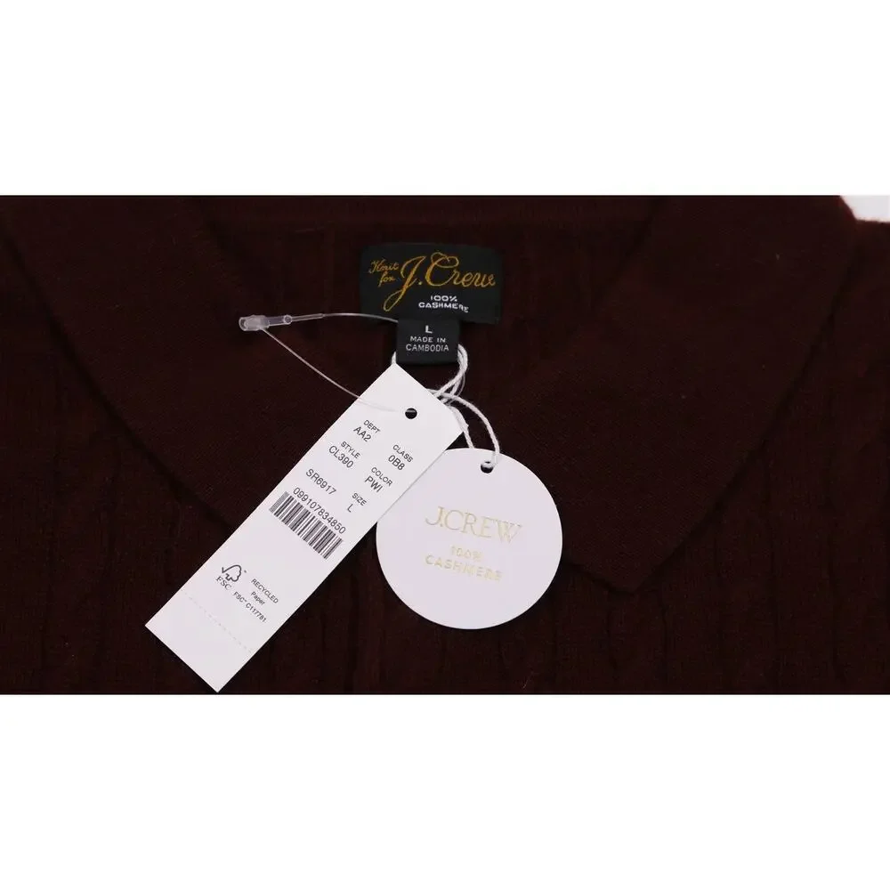 J Crew Mens Burgundy Short Sleeve 100% Cashmere Cable Knit Polo Sweater Large